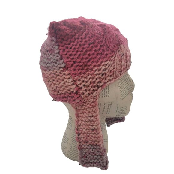 ⭐GIRL'S Handmade Striped Multicolor Knit Beanie Cat Ears Warm Winter Quirky Pink - Picture 4 of 7